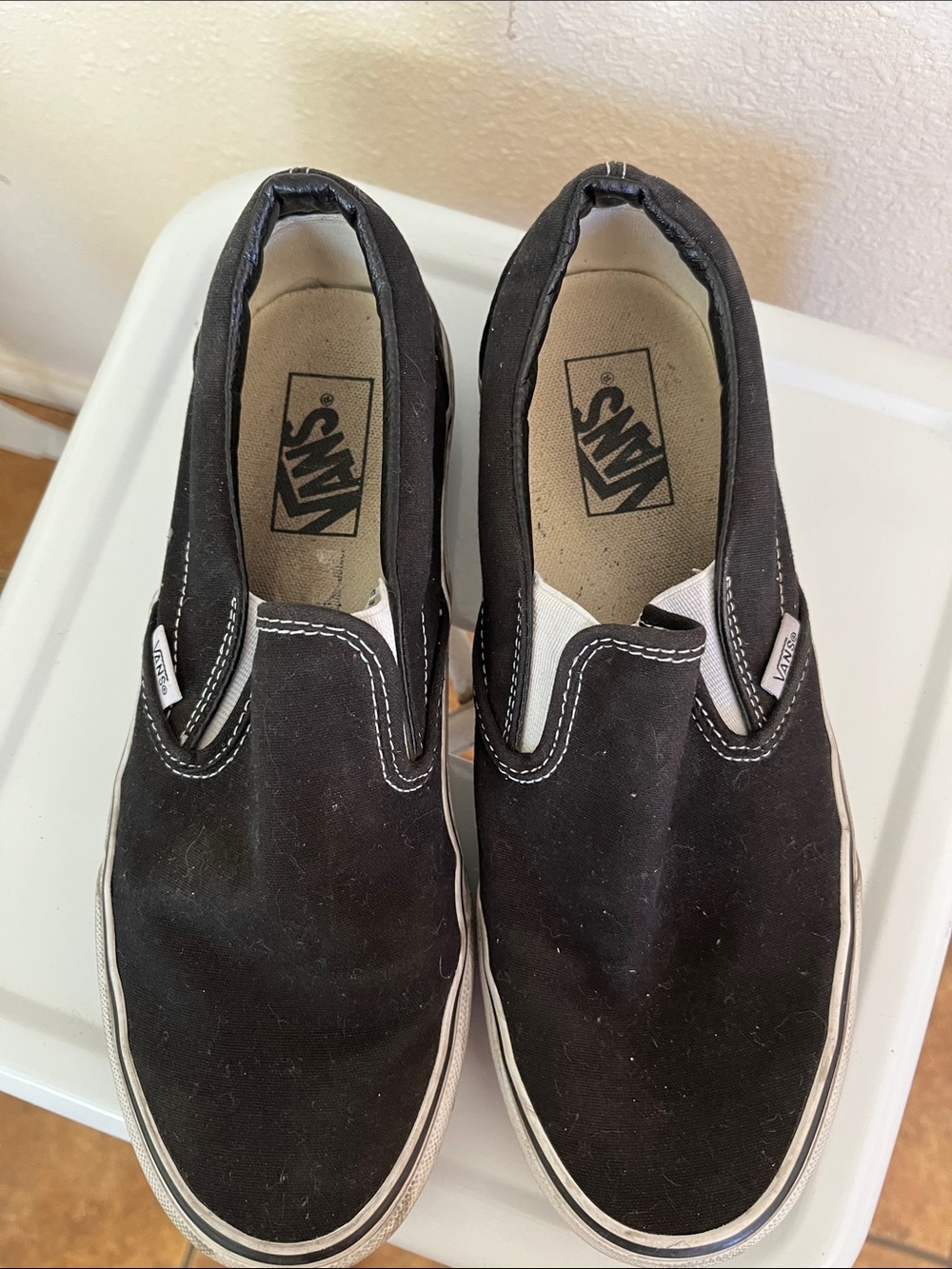 Vans Black & White Slip-On Canvas Shoes Size 9.5 W